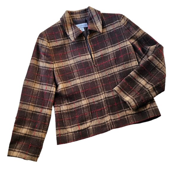 Petite Sophisticate Plaid Lined Wool Zip Jacket | Like New | 2P | Brown Tan Red - Picture 9 of 16